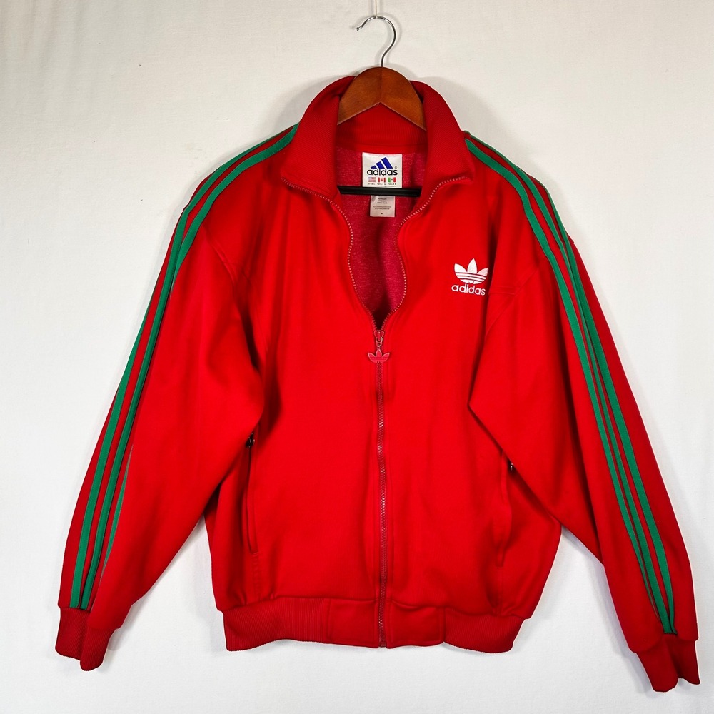 Adidas Originals Vintage Track Jacket Red Green 3 Stripe Trefoil Mens Large